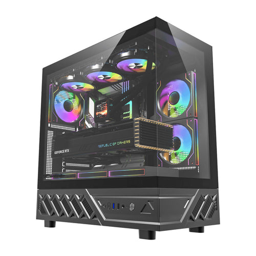 darkFlash - Boîtier PC DS950 panoramique 270 degrés + 6 ventilateurs (noir) : vue ensemble