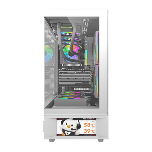 darkFlash - Boîtier PC DS950V écran IPS 6 pouces + 6 ventilateurs (blanc) : panoramique