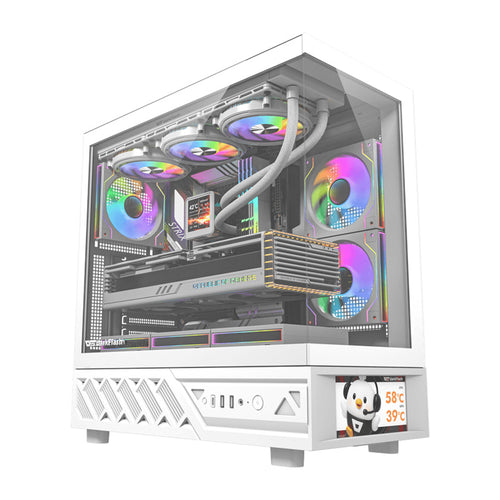 darkFlash - Boîtier PC DS950V écran IPS 6 pouces + 6 ventilateurs (blanc) : vue ensemble