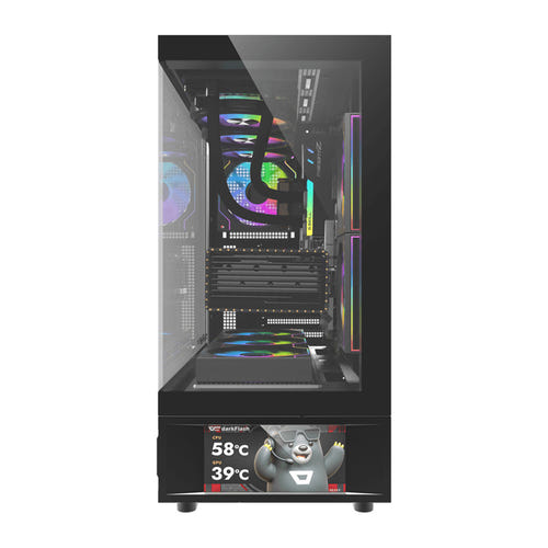 darkFlash - Boîtier PC DS950V écran IPS 6 pouces + 6 ventilateurs (noir) : panoramique