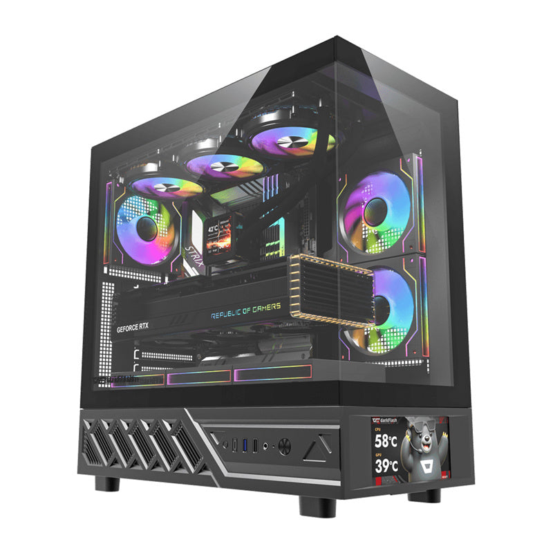 darkFlash - Boîtier PC DS950V écran IPS 6 pouces + 6 ventilateurs (noir) - visuel 1
