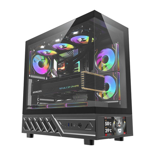 darkFlash - Boîtier PC DS950V écran IPS 6 pouces + 6 ventilateurs (noir) : vue ensemble