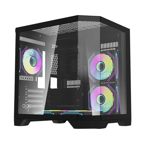 darkFlash - Boîtier PC FT350 mini tour + 5 ventilateurs ARGB (noir) : vue ensemble