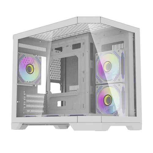 darkFlash - Boîtier PC FT418 mini tour + 6 ventilateurs ARGB (blanc) : vue ensemble