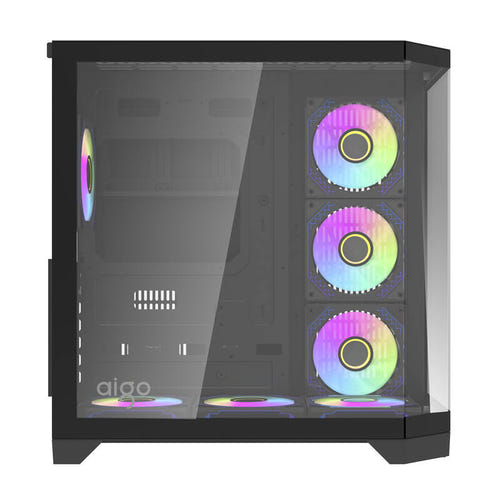 darkFlash - Boîtier PC FT418 PRO + 7 ventilateurs ARGB (ATX, noir) : panoramique