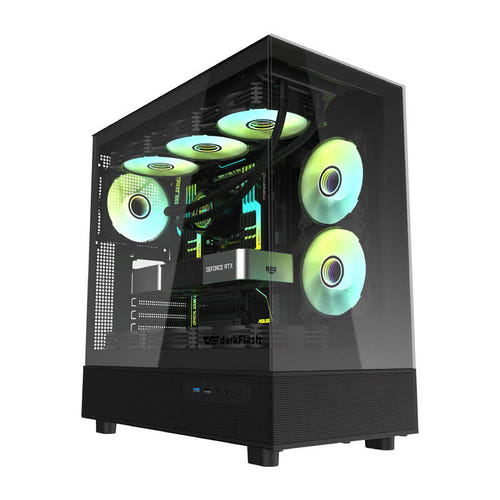 darkFlash DPX90 - Boîtier PC panoramique + 3 ventilateurs ARGB (noir) (vue 1)