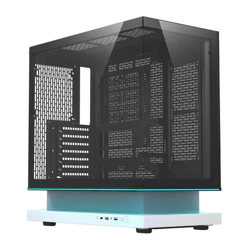 darkFlash F1 - Boîtier PC ATX blanc vitré 270° avec 6 ventilateurs : verre trempé panoramique