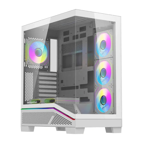 darkFlash K430 - Boîtier PC ATX blanc avec vitrine et 6 ventilateurs : verre vue latérale