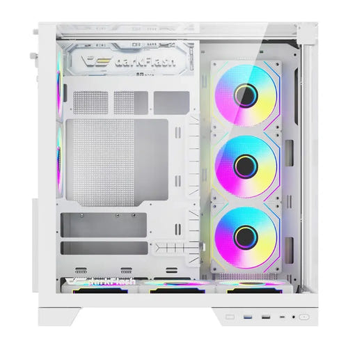 darkFlash TH285 PLUS - Boîtier PC ATX blanc en verre trempé avec 8 ventilateurs : éclairés