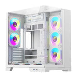 darkFlash TH285 PLUS - Boîtier PC ATX blanc en verre trempé avec 8 ventilateurs : trois faces