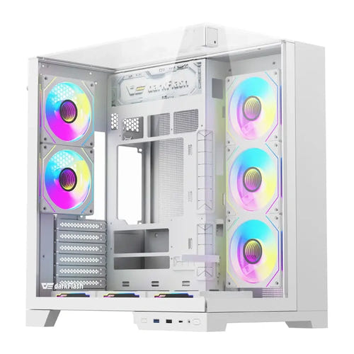 darkFlash TH285 PLUS - Boîtier PC ATX blanc en verre trempé avec 8 ventilateurs : trois faces