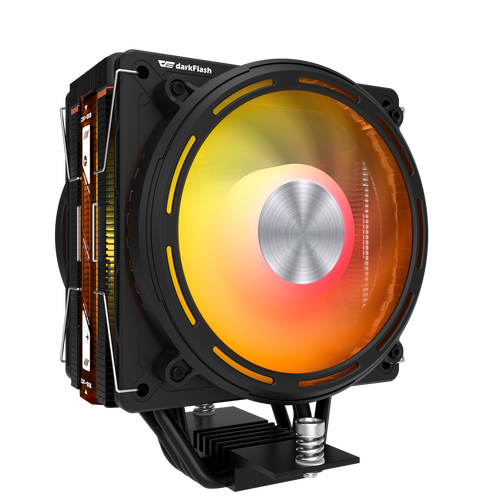 darkFlash - Ventirad E400 PLUS double flux avec écran (2 × 120 mm, 235 W, noir) : vue ensemble