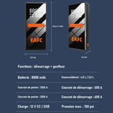 EAFC Booster de démarrage 4 en 1 - compresseur 150 PSI, batterie USB et lampe LED : tuyau gonflage