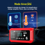 EAFC Chargeur de batterie 6 A 12 V - Réparation par impulsions pour voiture et moto, écran LCD : plomb eafc compact