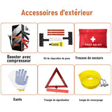 EAFC Kit de secours auto - booster 12 V avec compresseur, réparation de pneu et triangle : rangement