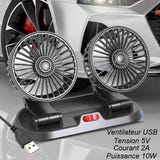 EAFC Ventilateur de voiture 12 V double tête - orientable à 360° : fixation tableau de bord