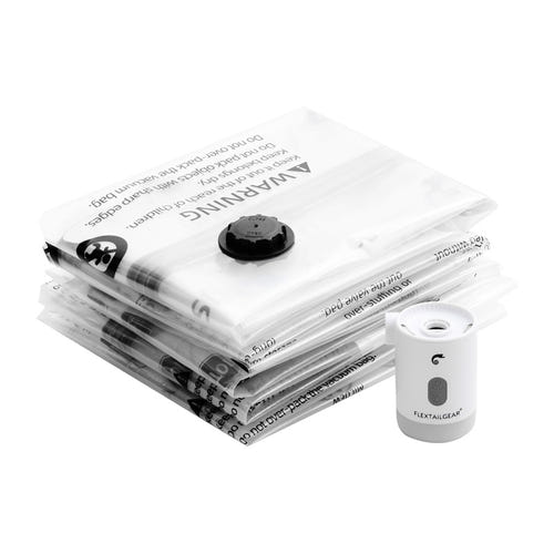 Flextail Vacuum Storage Bags M - Pompe à air rechargeable et sacs de rangement sous vide : avec sacs empilés