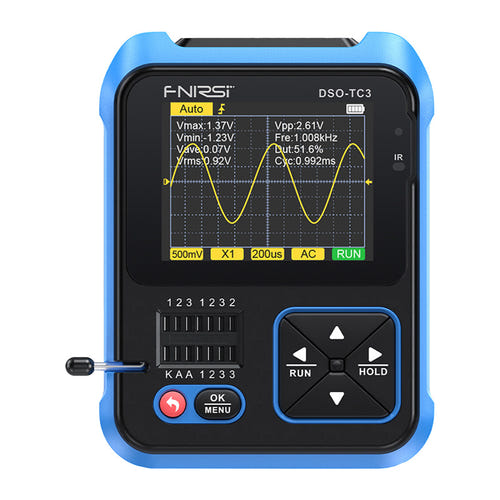 FNIRSI DSO-TC3 - Oscilloscope, testeur de composants et générateur 3-en-1 : vue face