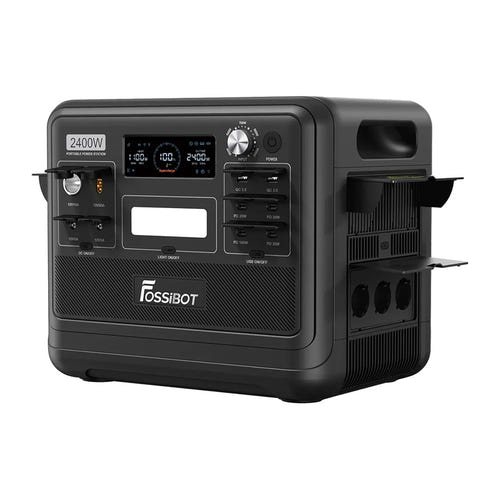 FOSSIBOT F2400 - station électrique portable 2048 Wh, 2400 W, noire : façade treize prises