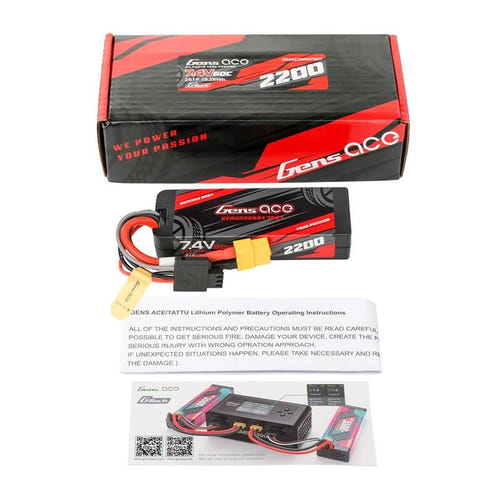 Gens ace G-Tech 2200 mAh 7,4 V 2S 60C - batterie LiPo boîtier rigide XT60 : voiture RC