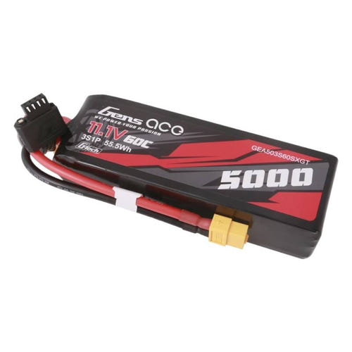 Gens ace G-Tech 5000 mAh 11,1 V - batterie LiPo 3S 60C format court pour voitures RC : prise XT60 câbles