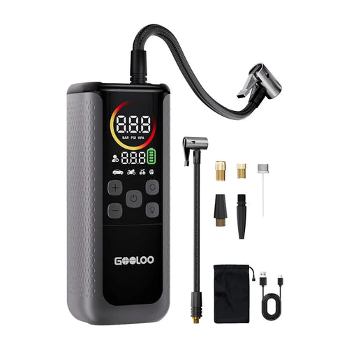 Gooloo GT160 - Compresseur portable double cylindre 160 PSI : écran LED et embouts