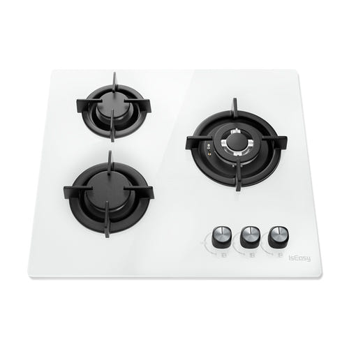 IsEasy MGBG-603 - Plaque de cuisson au gaz 3 feux, blanche : vue dessus