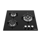 IsEasy MGBG-603 - Table gaz 3 feux, verre trempé noir : trois feux