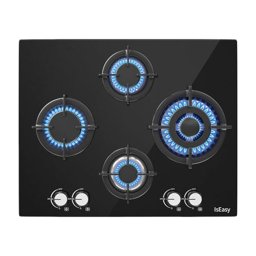 IsEasy MGBG-654A - Table de cuisson gaz 4 feux en verre trempé - visuel 1