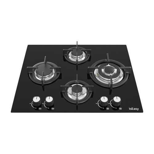 IsEasy MGBG-654A - Table de cuisson gaz 4 feux en verre trempé : vue détail