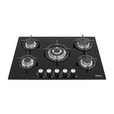 IsEasy MGBG-775 - Table gaz 5 feux dessus verre 77 cm : vue dessus cinq brûleurs