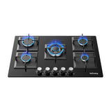 IsEasy MGBG-775S2 - Table de cuisson gaz 5 feux en verre : détail brûleurs
