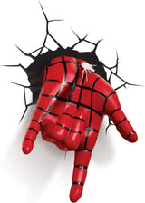 Lampe murale Spider-Man Hand 3D Light FX, main rouge et noire sur fond blanc