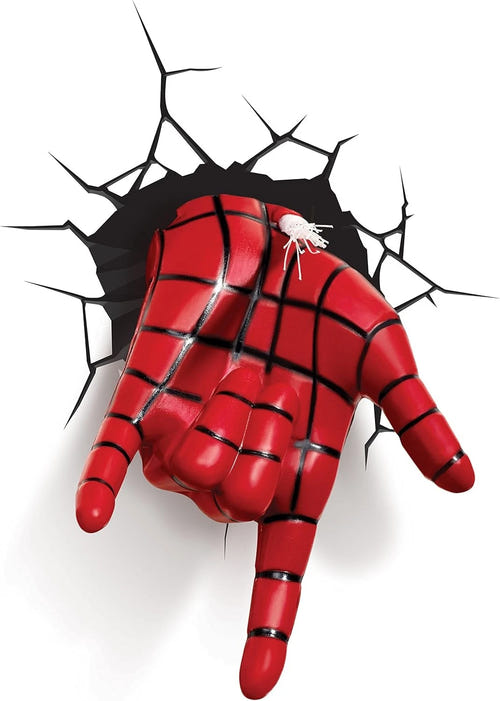Lampe murale Spider-Man Hand 3D Light FX, main rouge et noire sur fond blanc