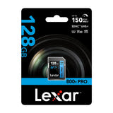 Lexar Professional 800x Pro SDXC 128 Go - carte mémoire UHS-I V30 pour la 4K : SD Lexar 128 Go vue angle