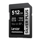 Lexar Professional Silver Plus SDXC 512 Go - carte SD 4K haute capacité UHS-I : lecture 205 Mo/s