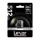 Lexar Professional Silver Plus SDXC 512 Go - carte SD 4K haute capacité UHS-I : usage reflex hybride 4K
