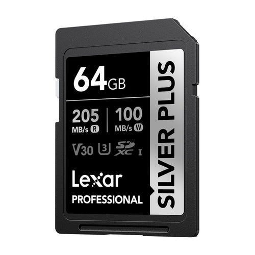 Lexar Professional Silver Plus SDXC 64 Go - carte SD 4K UHS-I 205 Mo/s : lecture 205 Mo/s