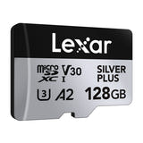Lexar High-Performance Silver Plus microSDXC 128 Go - carte mémoire avec adaptateur SD : lecture 205 Mo/s