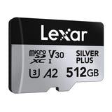 Lexar High-Performance Silver Plus microSDXC 512 Go - carte mémoire avec adaptateur SD : lecture 205 Mo/s
