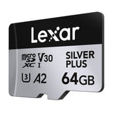 Lexar High-Performance Silver Plus microSDXC 64 Go - carte mémoire avec adaptateur SD : écriture 100 Mo/s