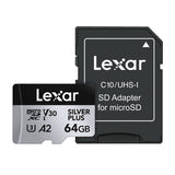 Lexar High-Performance Silver Plus microSDXC 64 Go - carte mémoire avec adaptateur SD (vue 1)