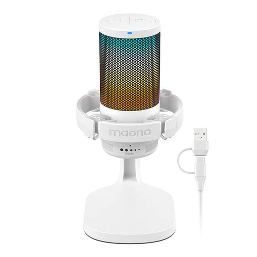 Maono DGM20 - Microphone USB à condensateur avec éclairage, blanc