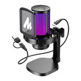 Maono DGM20 - Microphone à condensateur USB pour le jeu, filtre anti-pop, noir : molette de gain à la base