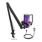 Maono DGM20 S - Microphone à condensateur USB avec bras articulé, noir : filtre anti pop noir
