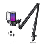 Maono DGM20 S - Microphone à condensateur USB avec bras articulé, noir : panneau tactile éclairé