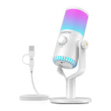 Maono DM30RGB blanc - Microphone à condensateur cardioïde USB-C, 4 égaliseurs : socle stable micro blanc