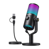 Maono DM30RGB - Microphone à condensateur USB-C et jack, corps métal, noir : pied inclinable antidérapant