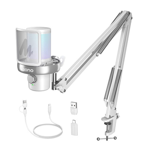 Maono DM40 S Pro - Microphone sans fil avec perche articulée, blanc : kit microphone dm40 s Pro blanc avec perche