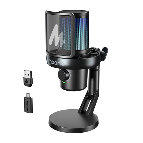 Maono DM40 Pro - Microphone de jeu sans fil avec éclairage RGB, noir (vue 1)